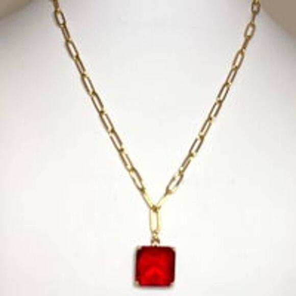 Necklace Paperclip Chain Red Drop Pendant NEW Fashion Jewelry O06 - Picture 2 of 4